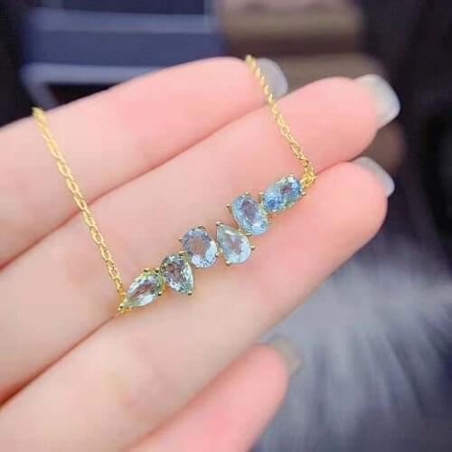 4*6 Natural Aquamarine Real S925 Sterling Silver Bracelet Fine Fashion Weddings Jewelry For Women MeiBaPJFS