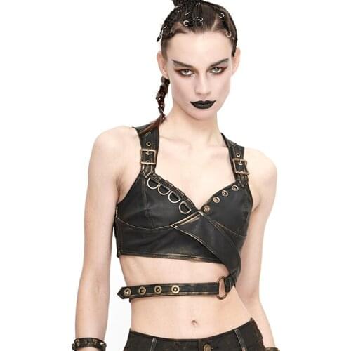 European and American fashion disco vest pole dancing leather corset metal decoration womens short vest jacket