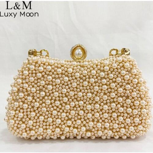 Women Beaded Pearl Wedding Clutch Purse And Handbag Rhinestone Luxury Designer Brand Ladies Exquisite Banquet Evening Bag X577H