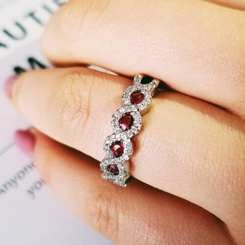 925 Sterling Silver red green zircon eternity wedding band Rings for Women female anniversary gift Christmas brand jewelry R5025