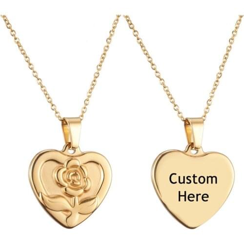 Gold Silver Color Heart Pendant Private Custom Name Collier Rose Fower Dangle Neckalce For Women Luxury Jewelry Making Love Gift