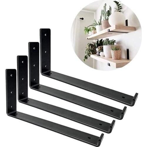 1Pair(2 PCS) Black Wall Mounted Shelf Bracket Brackets Support With Screws L shape，for DIY Open Shelving Hardware Included