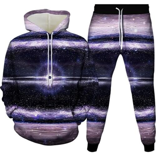 Harajuku Galaxy Planet Art Vortex Printing Men Fashion Hoodies+Trousers 2pcs Sets Women Casual Tracksuit Clothes Plus Size S-6