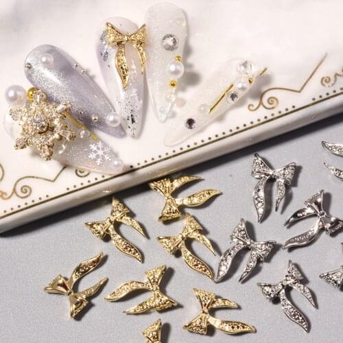 20Pcs Gold Silver Alloy Bow Nail Art Decorations 3D Charm Bow Ties Nail Jewelry Ornaments Fashion Manicure Accessories For Nails