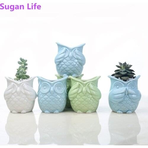 Sugan life 2019 NEW Owl shaped ceramic flowerpot Mini Owl animal porcelain flower plant pot for Desktop Home Garden decoration