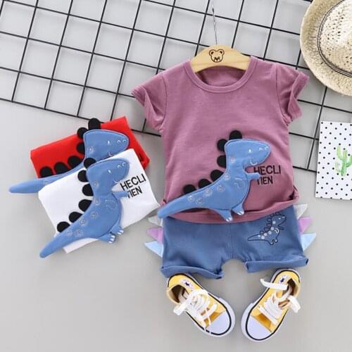 2021 Summer Fashion Baby Girl boy Clothes Cotton Cartoon Dinosaur T-shirt+Shorts 2pcs Bebes Tracksuit Boys Clothing Set