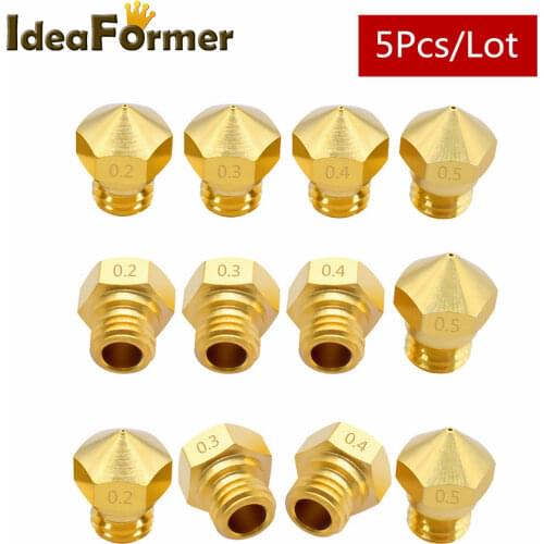 5Pcs MK10 MK2 Brass Nozzle M7 Thread Bore 0.2/0.3/0.4/0.5/0.6/0.8/1.0mm For 1.75mm filament 3D Printer Extruder Print Head Part
