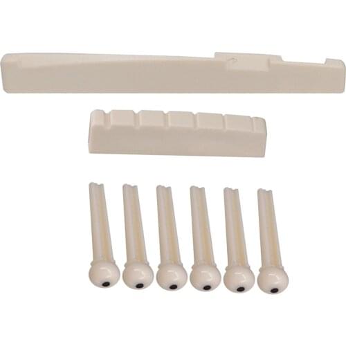 6 Pieces Guitar Bridge Pins, With Guitar Bridge Saddle And Groove Replacement For Classic Acoustic Guitar Parts, White