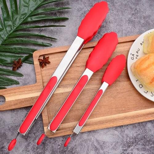 Large silica gel food clip barbecue high temperature baking food clip stainless steel bread steak clip kichen accessories
