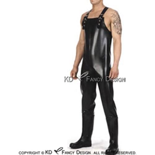 Black Sexy Latex Dungarees Catsuit With Buckles Rubber Bodysuit Overall Zentai Body Suit LTY-0256