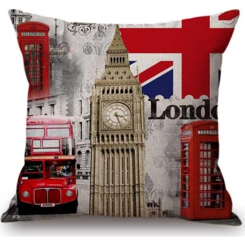 London Street View Big Ben Paris Eiffel Tower Colosseum Landmark Scenery Home Decorative Throw Pillow Stamps Style Cushion Cover