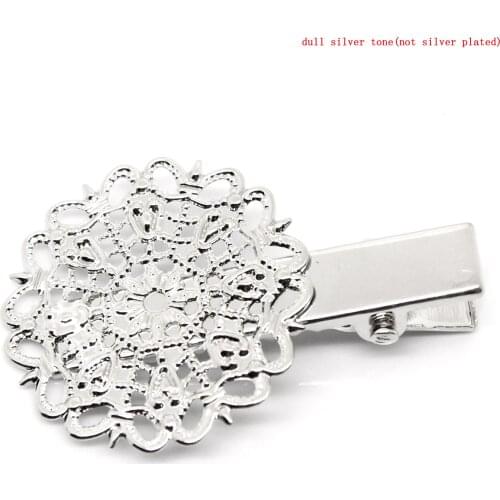 Doreen Box hot- Hair Clips Flower Silver Color Hollow 4x2.5cm,20PCs (B22886)