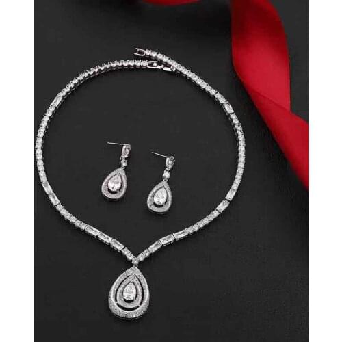 HIBRIDE Latest fashion AAA Cubic Zirconia Necklace Earrings Wedding Bridal Jewelry Sets Dress Accessories parure bijoux N-1300