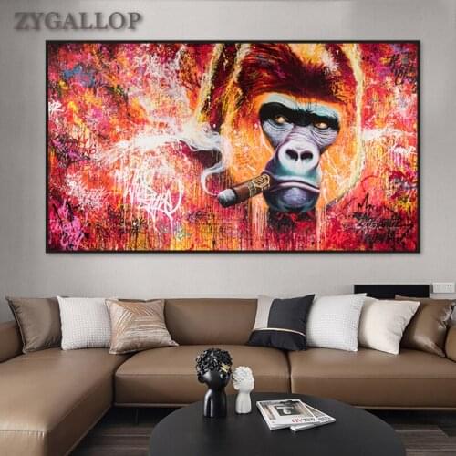 Gorilla Smoking Picture Prints Canvas Painting Abstract Monkey Poster Wall Art Modern Wall Painting for Living Room Decoration