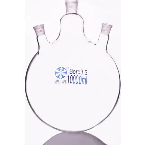 Three-necked flask oblique shape,with three necks standard ground mouth,Capacity 10000ml,Middle joint 29/32,lateral joint 24/29