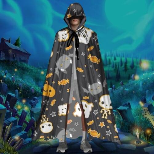 Halloween Cutie Patooties Pumpkin Print Adult Death Cosplay Costumes Hooded Cloak Scary Witch Devil Role Play Long Robe Capes