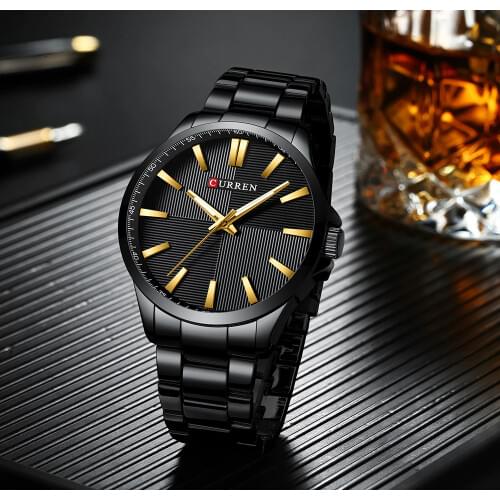 CURREN Reloj Hombres Mens Watch Luxury Fashion Mens Black Glod Stainless Steel Quartz Wrist Watch Male Watch Orologio Uomo