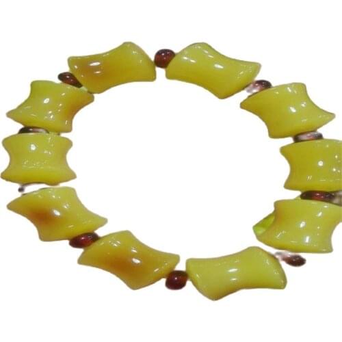 Male and femalechicken oil stone Yellow Beeswax Hand Carved Amber Bracelet small vase barrel Bead Bracelets