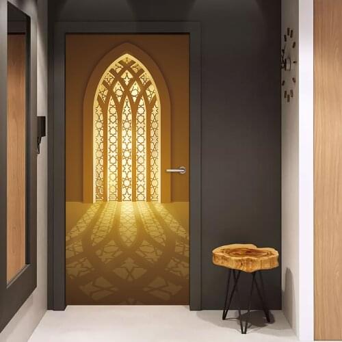 Arab Eid Mubarak Style Sunse DIY Door Sticker Home Decoration Wall Sticker Living Room Art Mural Peel & Stick Vinyl Wallpaper