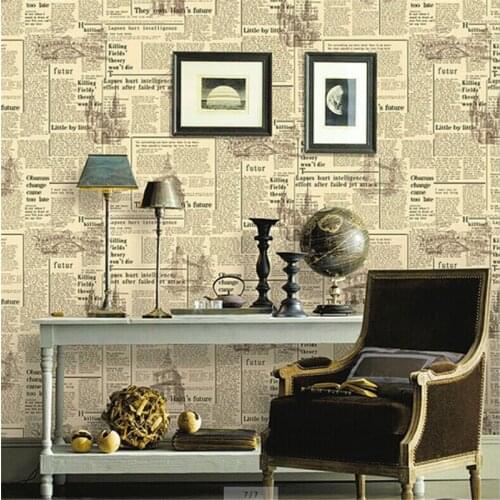 Beibehang New Vintage Newspaper Wallpaper Bar Cafe Decoration Wall Paper Retro English Letters Project Wallpapers Papel de P