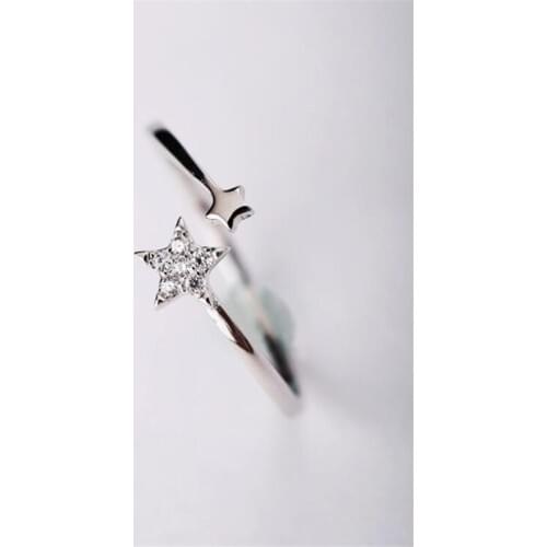 New Temperament Beautiful Flash Star 925 Sterling Silver Jewelry Personality Crystal Women Popular Opening Rings SR598