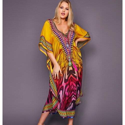 Beach Cover up Tunics for Beach Print Long Kaftan Bikini Cover up Robe de Plage Sarong Beach Wrap Swimsuit coverup Beachwear