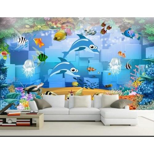 Custom 3d wallpaper murals 3D cartoon wallpaper dolphin fantasy submarine world beautiful children 's murals wall decor