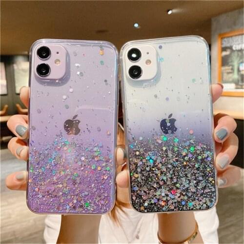 Ottwn Gradient Color Bling Gitter Clear Phone Case For iPhone 12 Pro Max 11 Pro Max X XR XS Max 7 8 Plus SE 2020 Soft TPU Cover