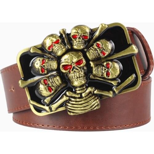 Mens belt skull face buckel skeleton big buckle skull head luck heavy metal rcok belt Ghost head punk style demon belts
