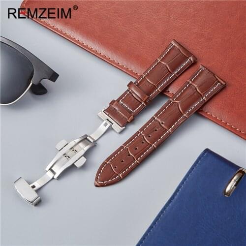 Genuine Leather Watchbands 16/18/20/22/24mm With Automatic Butterfly Buckle Strap High Quality Wrist Belt Bracelet + Tool