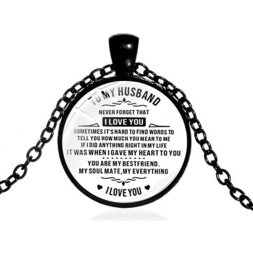 Romantic Cute Love Letter To My Husband I Love You Round Glass Pendent Necklace for Men Lover Neck Collar Jewelry Gift Wholesale