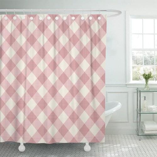 Pink Gingham Checkered Red White Plaid Abstract Artistic Shower Curtain Waterproof Polyester Fabric 72 x 72 Inches Set with Hook