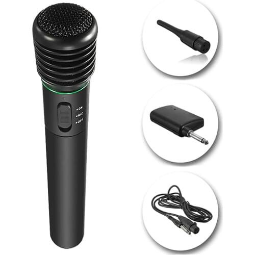 Handheld Microphone Wired and Wireless Receiver Unidirectional Black Dynamic Wireless Singing 2 in 1 Wired and Wireless