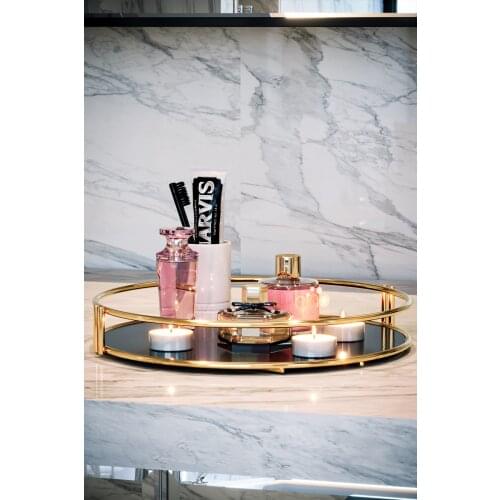 Stylish gold plated bathroom livingroom makeup organizer round acrylic tray elegance style