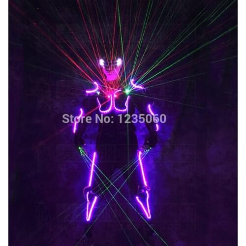 Tron led costumes RGB light colorful robot men suit dj wears led glass green laser gloves armor outfit laser projector show