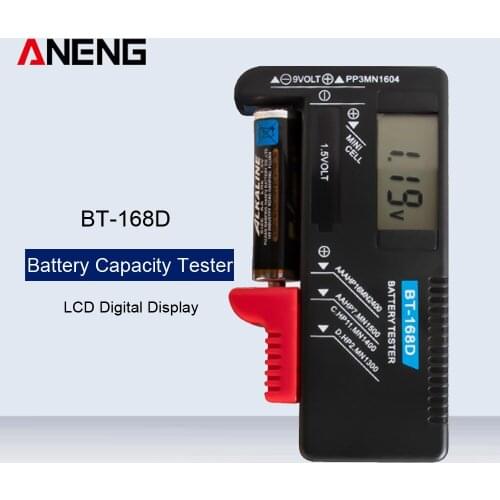 BT-168D Digital Battery Capacity Tester LCD Digital Display For 9V 1.5V AA AAA Cell C D Batteries Multiple Size Battery Tester