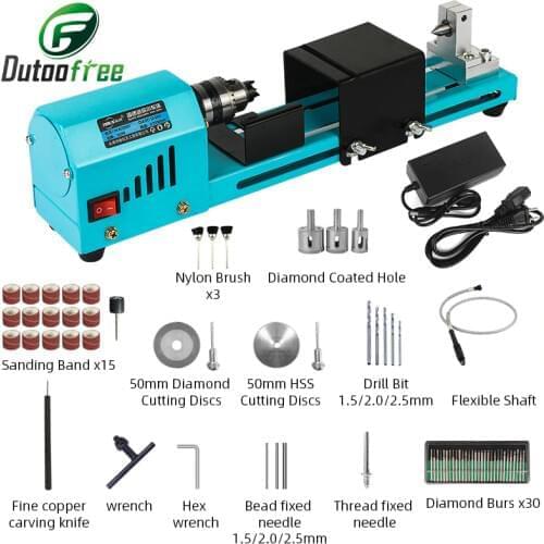 1 Set 150W Mini Wood Lathe Machine Speed Adjustable Rotary Tool Buddha Pearl Lathe Grinding Polishing DIY Woodwork Tool 12V/24V