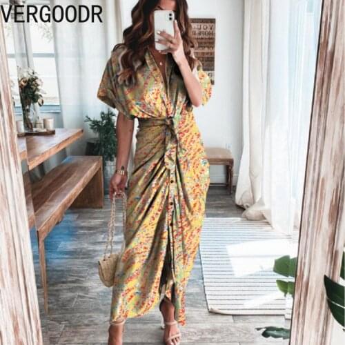 Vergoodr 2021 Summer Fashion Print Dress Sexy Lapel Single-breasted Bandage Dresses Multicolor Vestido Feminino Plus Size Dress