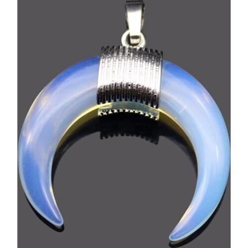 Vintage Crescent Half Moon Pendant Natural Stone Beads Quartz Malachite Opal Turquoises Amethysts Lapis Lazuli Stone Pendants