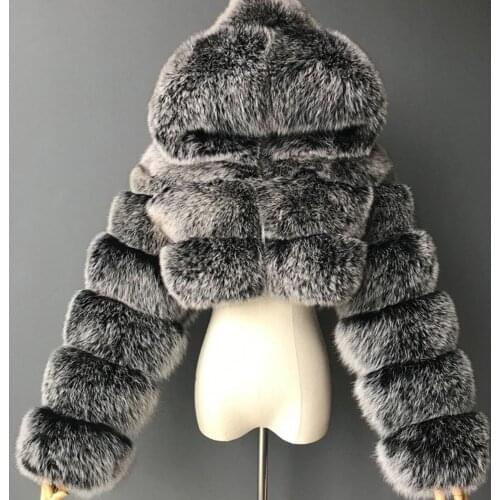 High Quality Furry Cropped Faux Fur Coats And jackets Women Fluffy Top Coat with Hooded Winter Luxury Fur Jacket Manteau Femme