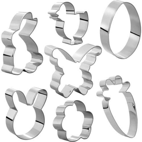 Yacq Easter Cookie Cutter Set-7pcs-Bunny,Egg,Flower,Rabbit Face,Chick,Carrot,Butterfly-Stainless Steel Fondant Cutters Mold Tool