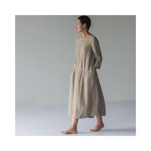 YLO STOCK2019 Original design autumn Linen color Long Gown 17394-11