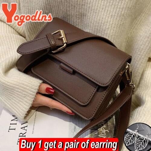 Yogodlns Vintage Shoulder Messenger Bag For Women PU leather Small Square Bag Fashion Crossbody Bag 2021 Trendy Lady Handbag sac