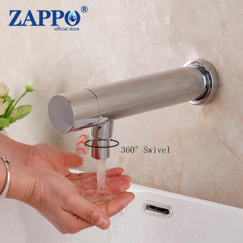 ZAPPO Automatic Hands Free Touch Sensor Basin Sink Cold Tap Faucet Lavatory Bathroom Faucet Wall Mount Sensor Faucet