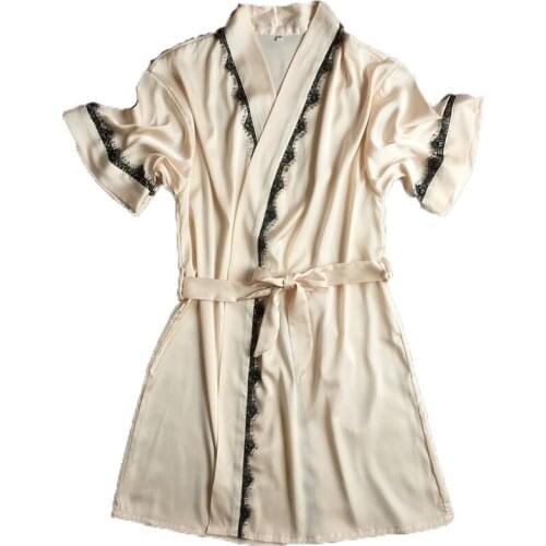 Mid-sleeve Sexy womens Plus Size M L XL Bathrobes Free Shipping 2016 Summer Style Satin Silk Nightwear Robes Sleepwear Female