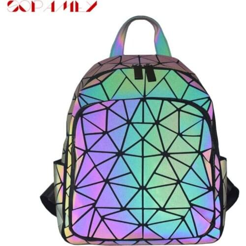 Womens Shoulder Bag School Girls Backpack Fashion Female Design Geometric Backbags Holographic Bag Fashion Luminous Backpacks