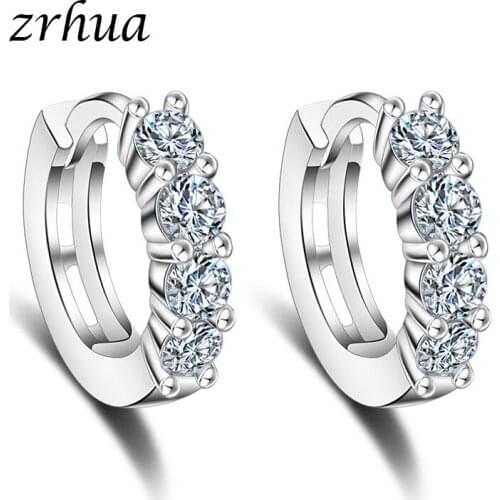 ZRHUA Romantic Jewelry 2019 wholesale tiny Circle Silver Color Hoop Earrings for Women Gorgeous Cubic Zirconia Bijoux