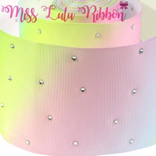 3"75mm Silver Rhinestone Setting Grosgrain Ribbon Light Rainbow Color DIY Wedding Gift Bowknot Wrap Hair Band Making 5yards/roll