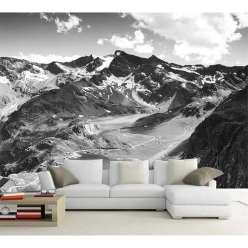 Beibehang 3d wallpaper Black and white HD snow mountain scenery beautiful simple European style wall custom wallpaper mural
