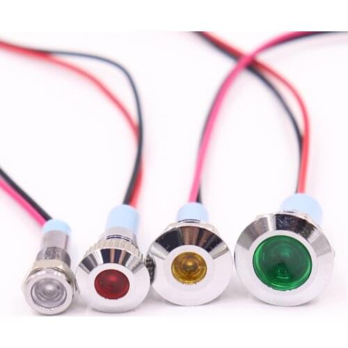 6mm 8mm 10mm 12mm LED Metal Indicator light waterproof Signal lamp 6V 12V 24V 220v with wire red yellow blue green white